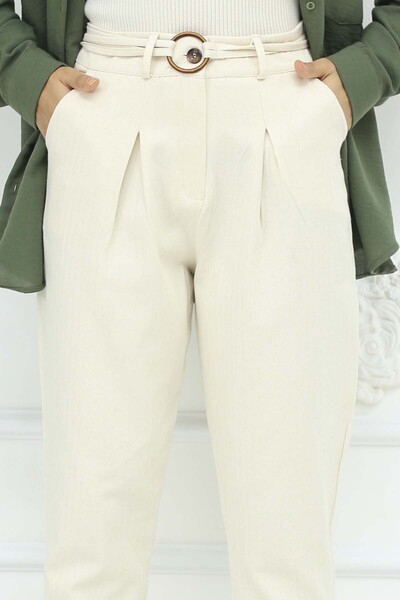 benguen Kemerli Keten Pantolon Taş Rengi 6660