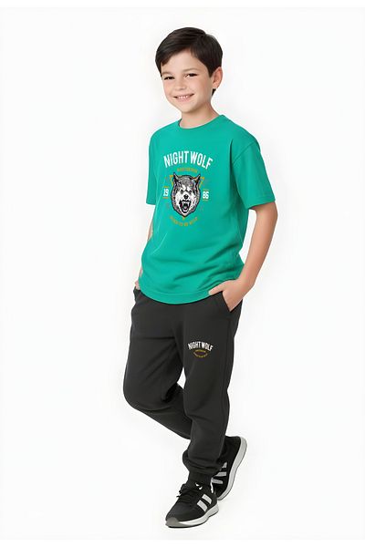 FYK KİDS Boy's Season Night Wolf Printed Bottom Suit