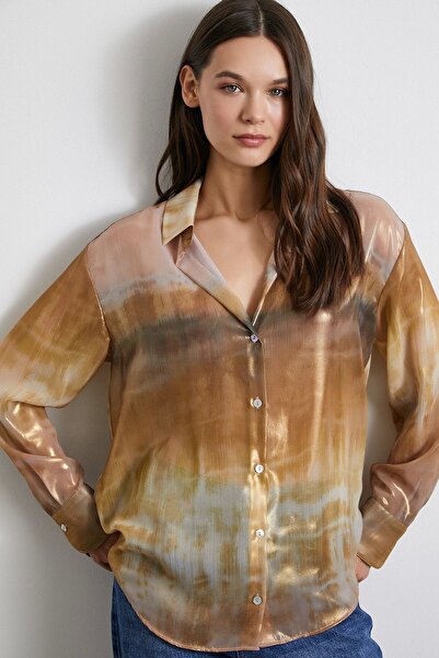 Never more Khaki Patterned Crinkle Shirt