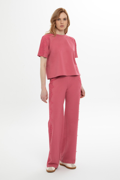 kı.we Dantel Detaylı Yarım Kol Pembe Eşofman Takımı