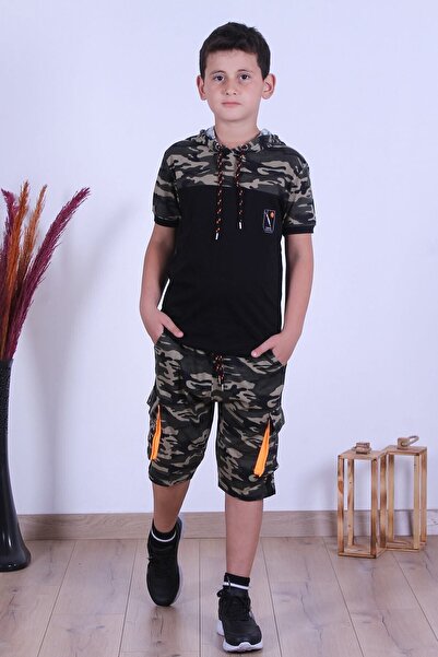 FYK KİDS Camouflage Patterned Boy's Top and Bottom Set