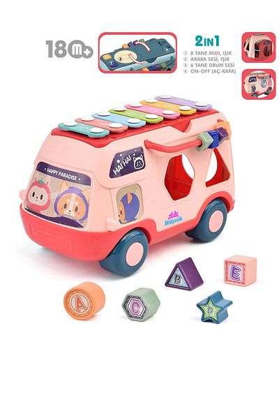 hediyecik Pink Baby Toys +18 Months With Toy Piano Bus Find Bus With Lighted Music