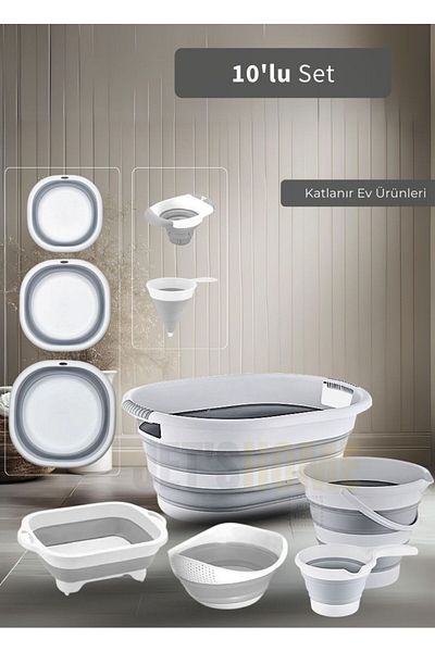Jet's Home Σετ 10 Πτυσσόμενη Σέλα - Μπαντία - Κάδος - Κούπα - Σουρωτήρι ρυζιού - Πίνακας κοπής - Χωνιά Bpa Free