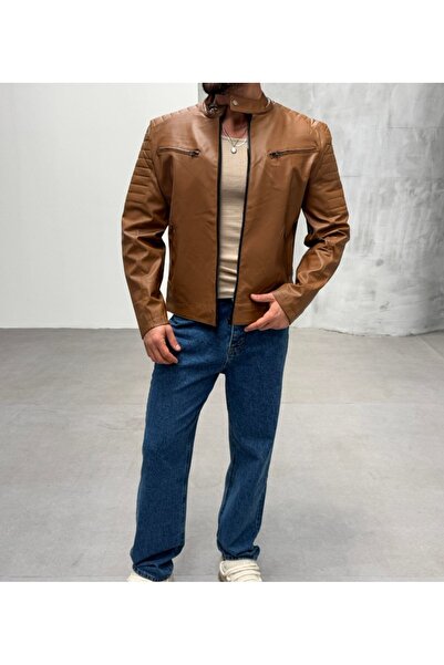 SCSARVİN Göğüs Çift Cepli Omuz Nervurlu Deri Ceket