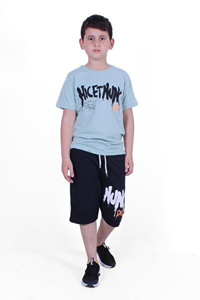 FYK KİDS Καλοκαιρινό κοστούμι για αγόρι με τυπωμένο κείμενο Dg-nuk