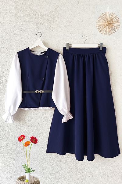 MODAQU Σετ γιλέκο και φούστα Navy Blue