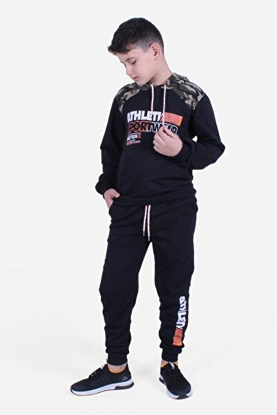 FYK KİDS Σετ αθλητικής φόρμας με κουκούλα με κουκούλα καμουφλάζ τσέπης καγκουρό στο κάτω μέρος