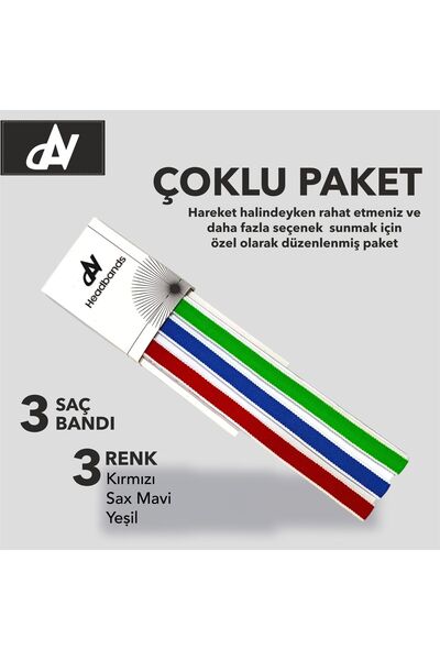 DAVSPOR Elastik Kaydırmaz Silikonlu Unisex Saç Bandı Headband 3'lü Paket