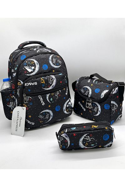 Bevitton Black Character Patterned Pen Holder Nutrition Boy's Primary School Bag Suit Primary School Bag