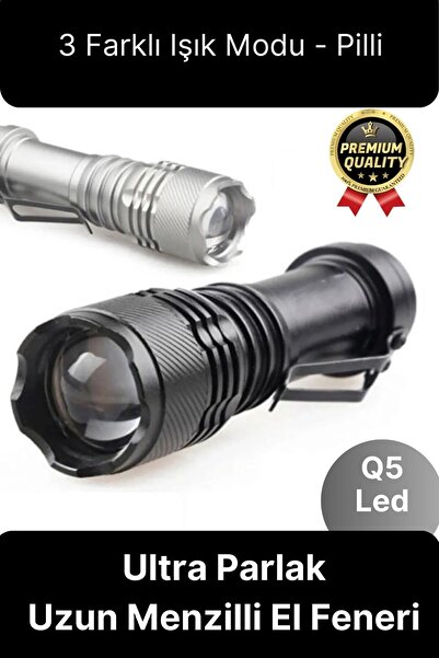 Svein 3 Fonksiyonlu Q5 Led Ultra Parlak Uzun Menzilli Pilli Yüksek Işık Gücüy...