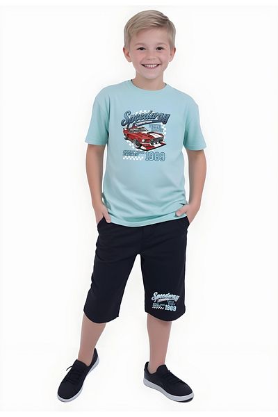FYK KİDS Boy's Summer Speedway Printed Bottom-Top Suit