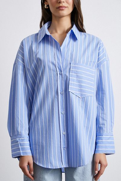 Never more Blue Striped Basic Organic Cotton Shirt