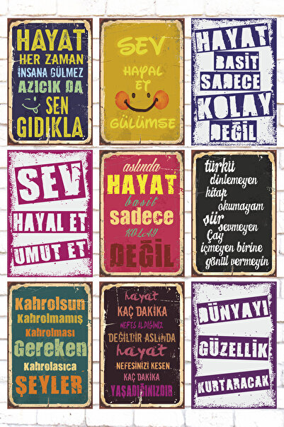 Hayat Poster Set de pictură din lemn cu scris mixt de 9 piese, cu citate moti...