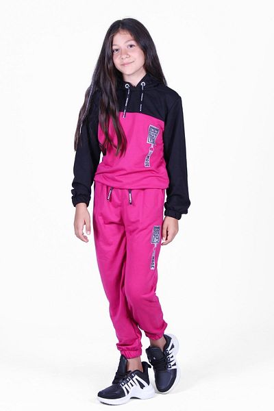 FYK KİDS Snow Fashion Printed, Mesh Detailed, Hooded 2-Piece Girls Tracksuit Set
