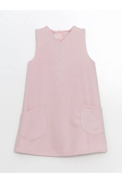 LC Waikiki Βασικό κοριτσίστικο φόρεμα LCW Kids Pink V-Neck