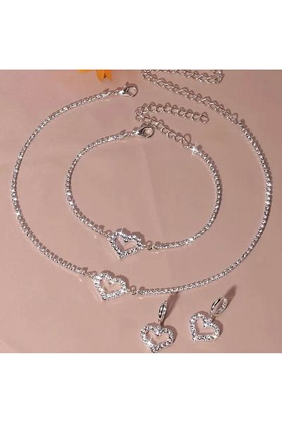OzzTakı Diamond Stone Heart Jewelry Set