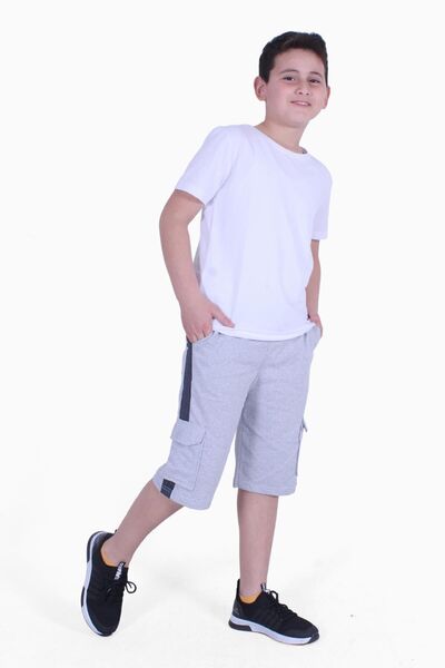 FYK KİDS Plain Model Boy's T-Shirt-Capri Top and Bottom Set