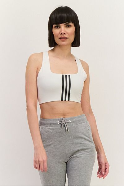 adidas حمالة صدر رياضية مبطنة بشعار العلامة التجارية للنساء، باللون الأبيض