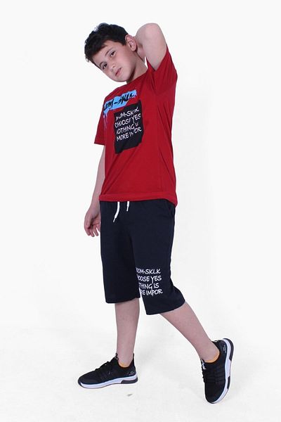 FYK KİDS Boom Sklk Text Printed Boy's Bottom-Top Capri Set