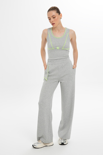 GİZİA Neon Dikiş Detaylı Gri Pantolon