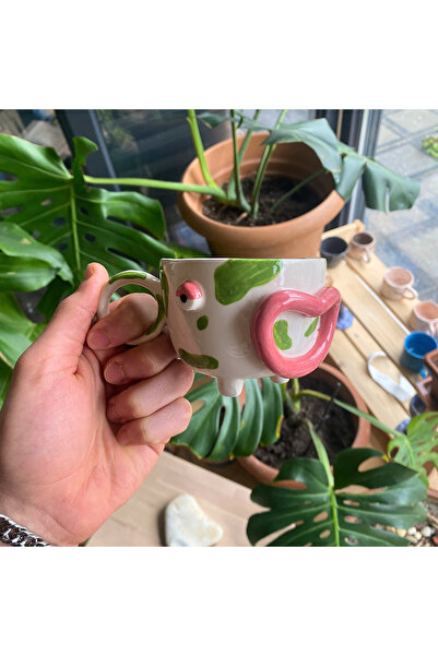 archeceramic Arche Ceramic EL YAPIMI SERAMİK KUPA - Yeşil Benekli Surat - 225...