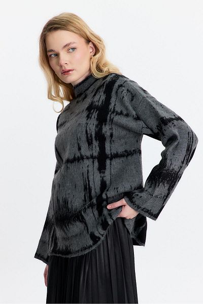 Rays 24378 Half Throat Raised Sweater Smoke-Black