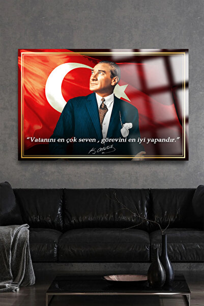 TAULART YAZILI GÖRKEMLİ ATATÜRK CAM TABLO KIRILMAZ LÜKS CAM TABLO EV, İŞ YERİ, OFİS HEDİYESİ