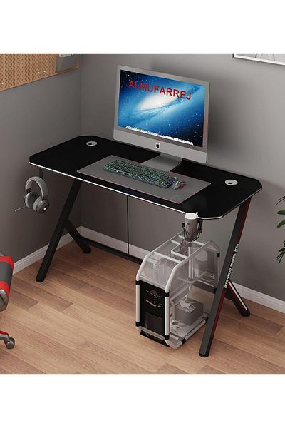ALMUFARREJ Gaming Desk for Gamers and Computer, 120x60cm, with Cable Management, Cup Holder, Headphones Hanger