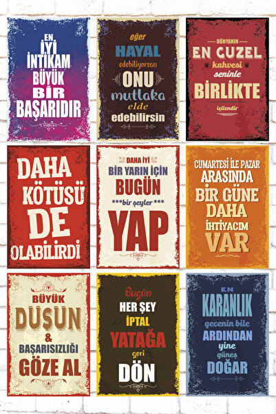 Hayat Poster Set de 9 bucăți de pictură din lemn cu scrisuri mixte, cu fraze ...