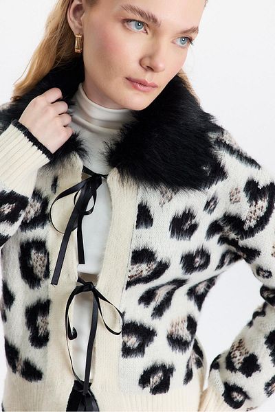 Rays 22289 Cardigan cu imprimeu leopard din blană neagră
