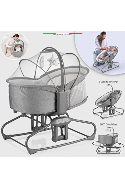 Elele Verde Elektrikli Otomatik Sallanan Ana Kucağı Beşik 360° Dönebilir Kademeli Gri