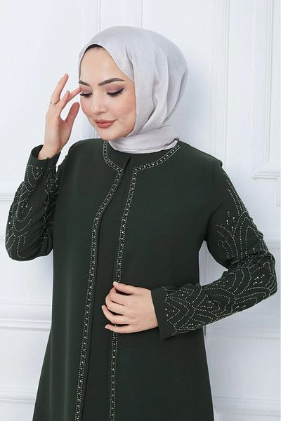 ELBİSHE Mother's Dress with Stone Detail on Sleeves