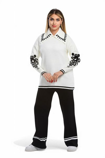NEWCO New Trend Women's Polo Collar Special Embroidered Knitwear Suit