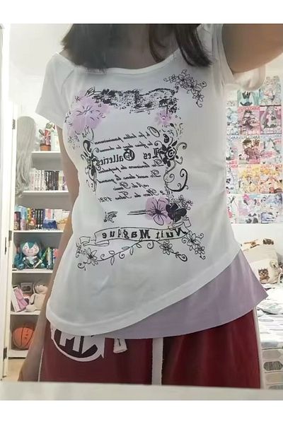 Karakedi Nuit Magique Flowers White Blouse with Additional Strap Short Sleeve Inner Body