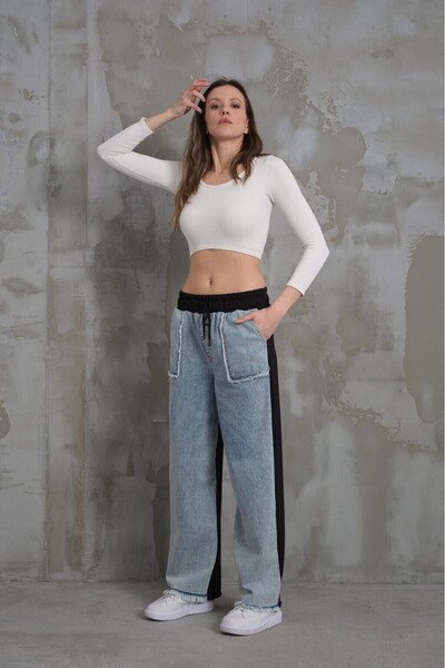 pass&pass Polopass 021 - Women's Black Denim Jeans with Tassel Pockets and Lo...