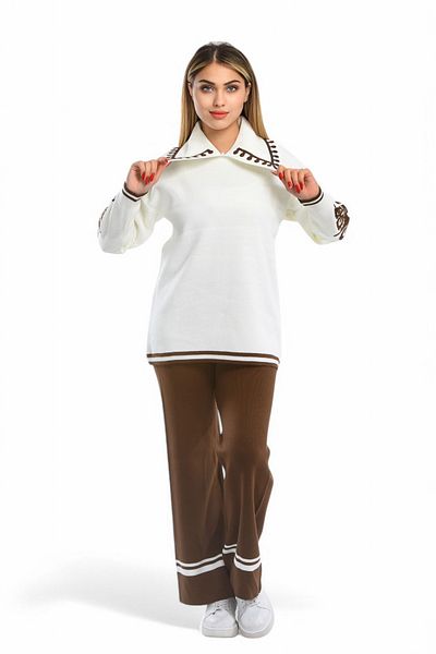 NEWCO New Trend Women's Polo Collar Special Embroidered Knitwear Suit