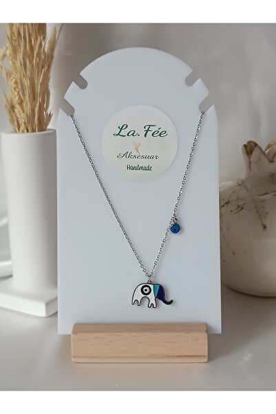 La fee aksesuar قلادة نسائية من الفولاذ - خرزة الفيل وعين الشر هي مفتاح الحظ