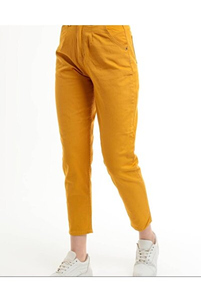 pass&pass بنطلون جينز نسائي من قماش الدنيم بطيات لعام 2009 - أصفر