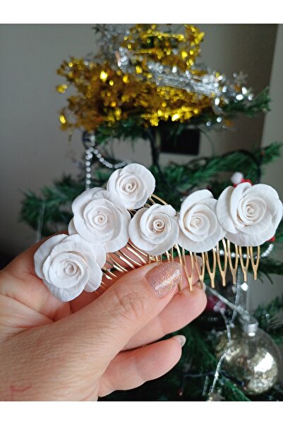 CREATİVESHOP Beyaz Gül Tarak Toka, Helen Gelin Saçı, Gelin Saç Aksesuarları, ...