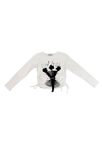 Little Star Kız Çocuk Yanları Büzgülü Buket Aksesuarlı Bluz