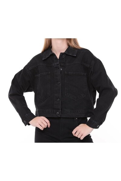 pass&pass 7007-Dgml Women's Buttoned Jeans Denim Jeans Jacket - Black