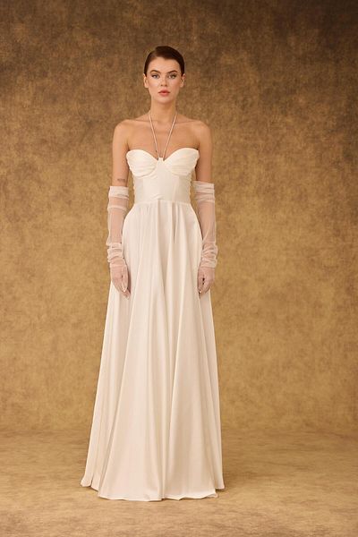 Carmen Rochie De Seara Si Rochie De Mireasa Lungi Fara Bretele De Satin Ecru