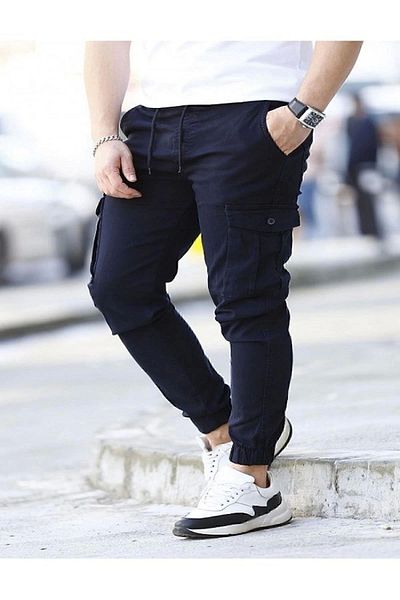 shn sportswear Navy blue cargo pants with lycra waist and elastic legs