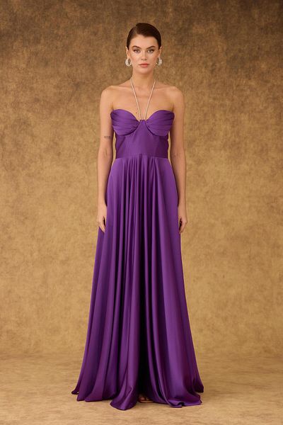 Carmen Rochie De Seara Lungi Fara Bretele De Satin Mov Si Rochie De Invitatie