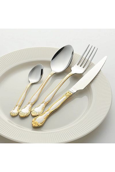 Leony Antoinette 24K Gold 6-Person 36 Pieces - Stainless Knife and Fork Set