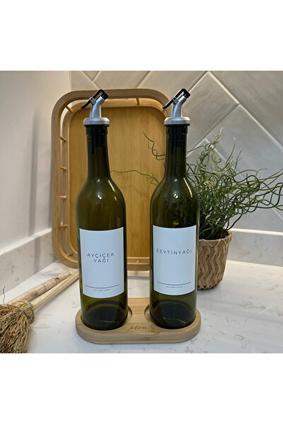 Sade Hediye Oil Green 2-Piece Glass Olive Oil Sunflower Oil Bottle with Stand 750 ml Oil Pot