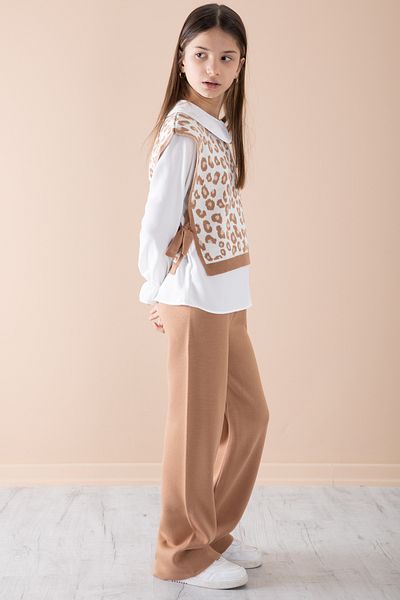 Cansın Mini Cream Sweater Shirt Girl's Knitwear Trousers 3 Piece Set 20344
