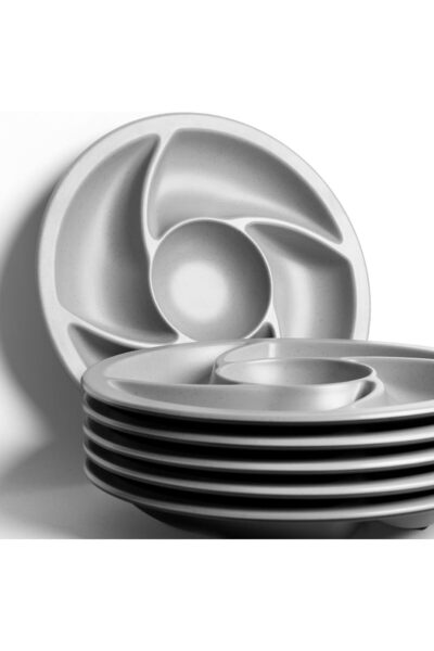 mastergold 4 Pieces Divided Melamine Round Plates ( 24cm ) for Serving Nuts, Desserts, Sauces and Snacks