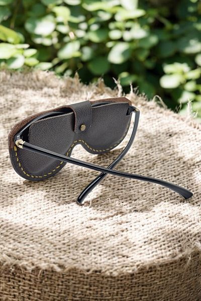 Leather Solare Unisex Black Floter Genuine Leather Glasses Case