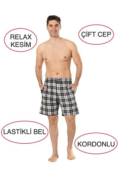 ByDon Men's Cotton Plaid Shorts - Double Pockets, Cord, 2-Piece Advantage, 1 Black, 1 White